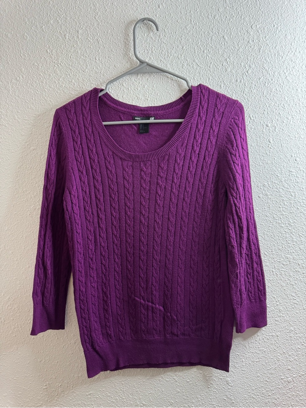 H&M Cable Knit Scoop Neck Sweater in Purple